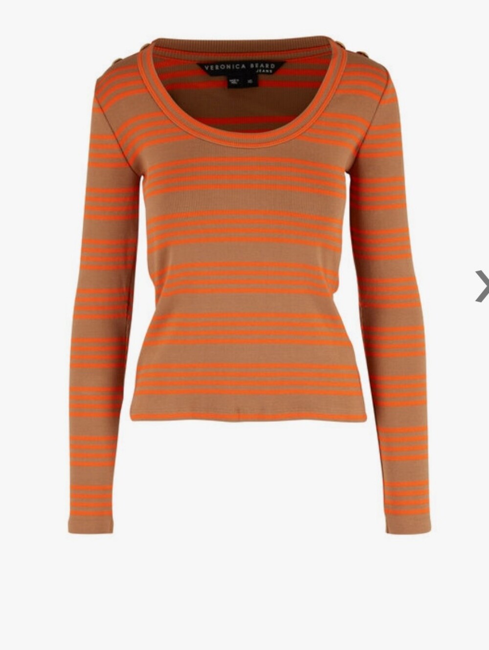 Veronica Beard Lizzie Stripe Scoop Neck Sweater Top Orange Teddy Gold Button M